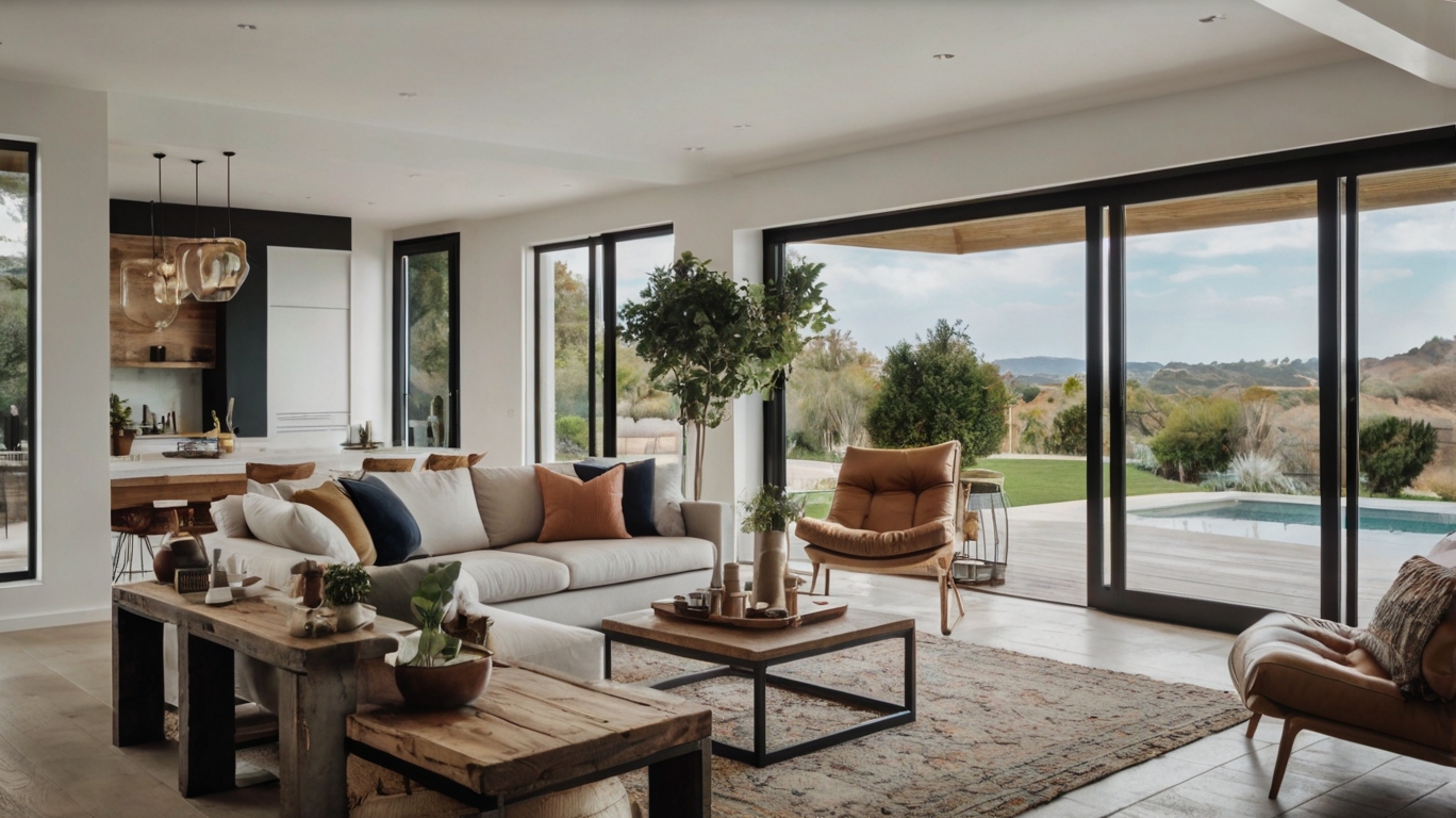 Beautifully staged home with digital marketing icons overlay, representing effective property marketing.